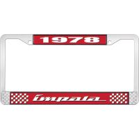 1978 IMPALA RED AND CHROME LICENSE PLATE FRAME WITH WHITE LE