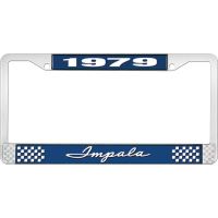 1979 IMPALA  BLUE AND CHROME LICENSE PLATE FRAME WITH WHITE