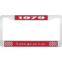 1979 IMPALA RED AND CHROME LICENSE PLATE FRAME WITH WHITE LE