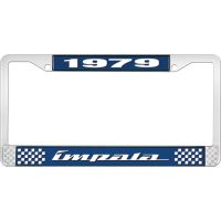 1979 IMPALA  BLUE AND CHROME LICENSE PLATE FRAME WITH WHITE