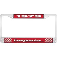 1979 IMPALA RED AND CHROME LICENSE PLATE FRAME WITH WHITE LE