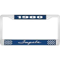 1980 IMPALA  BLUE AND CHROME LICENSE PLATE FRAME WITH WHITE