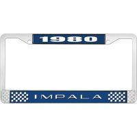 1980 IMPALA  BLUE AND CHROME LICENSE PLATE FRAME WITH WHITE