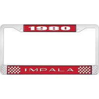 1980 IMPALA RED AND CHROME LICENSE PLATE FRAME WITH WHITE LE