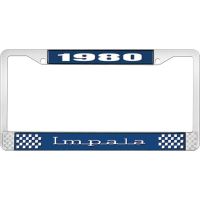 1980 IMPALA  BLUE AND CHROME LICENSE PLATE FRAME WITH WHITE