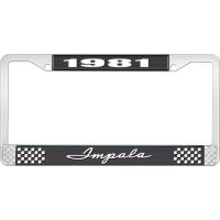 1981 IMPALA BLACK AND CHROME LICENSE PLATE FRAME WITH WHITE