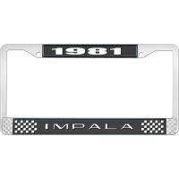 1981 IMPALA BLACK AND CHROME LICENSE PLATE FRAME WITH WHITE