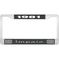 1981 IMPALA BLACK AND CHROME LICENSE PLATE FRAME WITH WHITE
