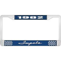 1982 IMPALA  BLUE AND CHROME LICENSE PLATE FRAME WITH WHITE