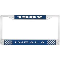 1982 IMPALA  BLUE AND CHROME LICENSE PLATE FRAME WITH WHITE