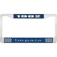 1982 IMPALA  BLUE AND CHROME LICENSE PLATE FRAME WITH WHITE