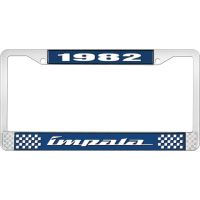1982 IMPALA  BLUE AND CHROME LICENSE PLATE FRAME WITH WHITE