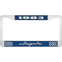 1983 IMPALA  BLUE AND CHROME LICENSE PLATE FRAME WITH WHITE