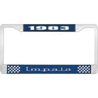 1983 IMPALA  BLUE AND CHROME LICENSE PLATE FRAME WITH WHITE