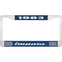 1983 IMPALA  BLUE AND CHROME LICENSE PLATE FRAME WITH WHITE