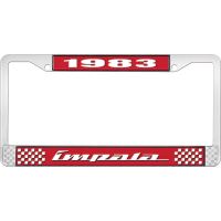 1983 IMPALA RED AND CHROME LICENSE PLATE FRAME WITH WHITE LE