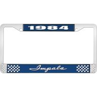 1984 IMPALA  BLUE AND CHROME LICENSE PLATE FRAME WITH WHITE