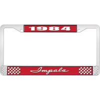 1984 IMPALA RED AND CHROME LICENSE PLATE FRAME WITH WHITE LE