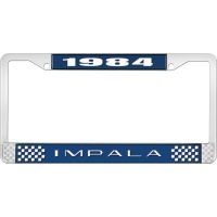 1984 IMPALA  BLUE AND CHROME LICENSE PLATE FRAME WITH WHITE
