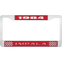 1984 IMPALA RED AND CHROME LICENSE PLATE FRAME WITH WHITE LE