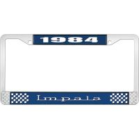 1984 IMPALA  BLUE AND CHROME LICENSE PLATE FRAME WITH WHITE
