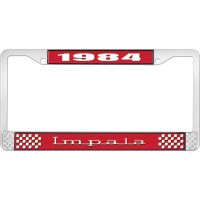1984 IMPALA RED AND CHROME LICENSE PLATE FRAME WITH WHITE LE
