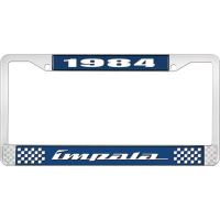 1984 IMPALA  BLUE AND CHROME LICENSE PLATE FRAME WITH WHITE