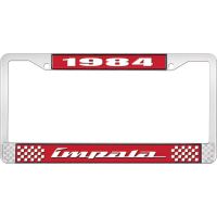 1984 IMPALA RED AND CHROME LICENSE PLATE FRAME WITH WHITE LE