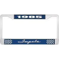 1985 IMPALA  BLUE AND CHROME LICENSE PLATE FRAME WITH WHITE