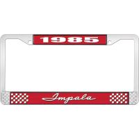 1985 IMPALA RED AND CHROME LICENSE PLATE FRAME WITH WHITE LE