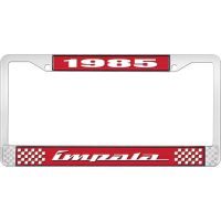 1985 IMPALA RED AND CHROME LICENSE PLATE FRAME WITH WHITE LE