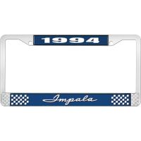 1994 IMPALA  BLUE AND CHROME LICENSE PLATE FRAME WITH WHITE