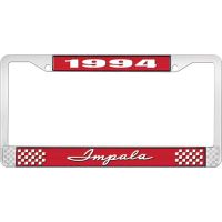 1994 IMPALA RED AND CHROME LICENSE PLATE FRAME WITH WHITE LE