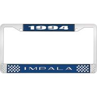 1994 IMPALA  BLUE AND CHROME LICENSE PLATE FRAME WITH WHITE