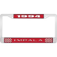 1994 IMPALA RED AND CHROME LICENSE PLATE FRAME WITH WHITE LE