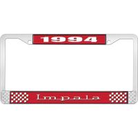 1994 IMPALA RED AND CHROME LICENSE PLATE FRAME WITH WHITE LE