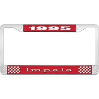 1995 IMPALA RED AND CHROME LICENSE PLATE FRAME WITH WHITE LE