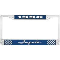 1996 IMPALA  BLUE AND CHROME LICENSE PLATE FRAME WITH WHITE