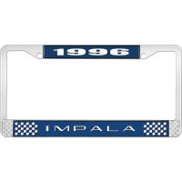 1996 IMPALA  BLUE AND CHROME LICENSE PLATE FRAME WITH WHITE