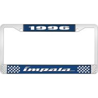 1996 IMPALA  BLUE AND CHROME LICENSE PLATE FRAME WITH WHITE