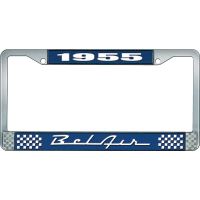 1955 BEL AIR BLUE AND CHROME LICENSE PLATE FRAME WITH WHITE