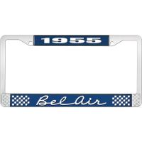 1955 BEL AIR BLUE AND CHROME LICENSE PLATE FRAME WITH WHITE