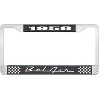 1958 BEL AIR BLACK AND CHROME LICENSE PLATE FRAME WITH WHITE