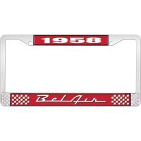 1958 BEL AIR RED AND CHROME LICENSE PLATE FRAME WITH WHITE L