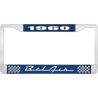 1960 BEL AIR  BLUE AND CHROME LICENSE PLATE FRAME WITH WHITE