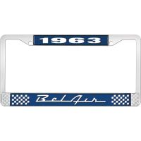 1963 BEL AIR  BLUE AND CHROME LICENSE PLATE FRAME WITH WHITE