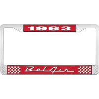 1963 BEL AIR RED AND CHROME LICENSE PLATE FRAME WITH WHITE L