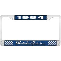 1964 BEL AIR  BLUE AND CHROME LICENSE PLATE FRAME WITH WHITE
