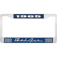 1965 BEL AIR  BLUE AND CHROME LICENSE PLATE FRAME WITH WHITE