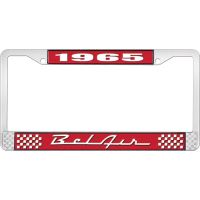 1965 BEL AIR RED AND CHROME LICENSE PLATE FRAME WITH WHITE L